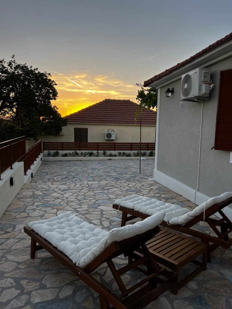 Sun loungers at sunset